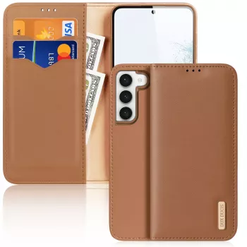 Dux Ducis Hivo Wallet Case for Samsung Galaxy S23+ with RFID Blocking, Kickstand, Brown