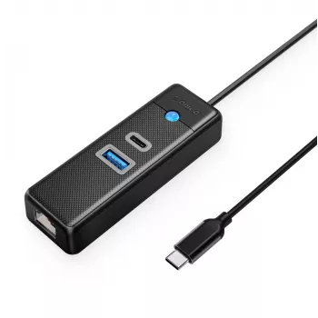 ORICO PWCUR-C3 3-Port USB-C Hub with USB-A 3.0, USB-C 3.0 and Gigabit Ethernet - Black