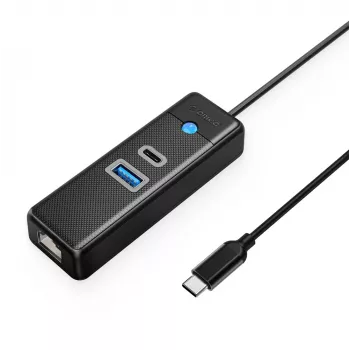 ORICO PW3UR25-C3 3-Port USB-C Hub with 2.5G Ethernet, 1x USB-A 3.0, 1x USB-C 3.0, 1m Cable, Black