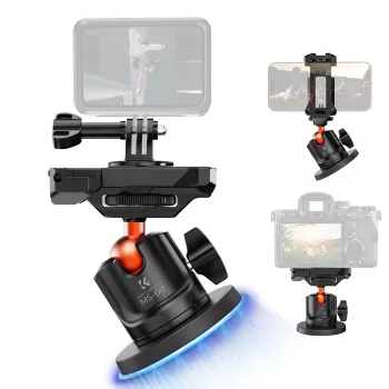 KF 3D Ball Head Magnetic Tripod Mount for GoPro Smartphone Camera with 1/4 inch Thread KF31.156 Black