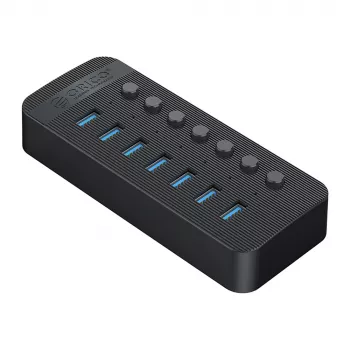ORICO CT2U3-7AB USB 3.0 Hub with 7 USB-A Ports and Individual Switches - Black