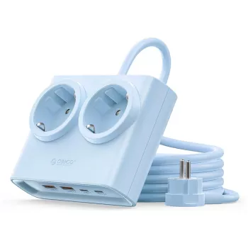 ORICO PDC25 25W 6-in-1 Desktop Power Strip with 2 AC Outlets, 2 USB-A and 2 USB-C Ports - Blue