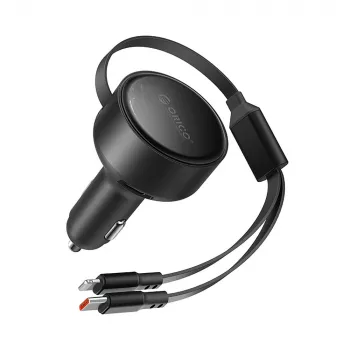 ORICO Dual Stretch 60W USB-C Car Charger with Two Retractable Cables USB-C + Lightning - Black