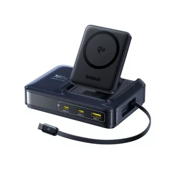 Baseus Nomos NH21 Qi2 160W 5-in-1 Wireless Charging Station with Retractable Cable - Black