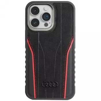 Audi Genuine Leather MagSafe iPhone 15 Pro 6.1 Black-Red Hardcase AU-TPUPCMIP15P-R8/D3-RD