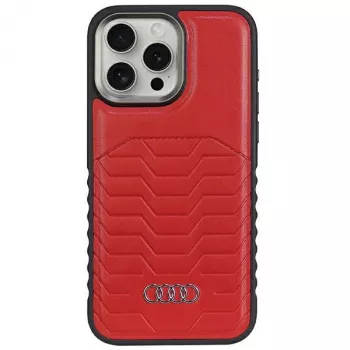 Audi Faux Leather MagSafe Hard Case for iPhone 14 Pro Max 6.7 - Red