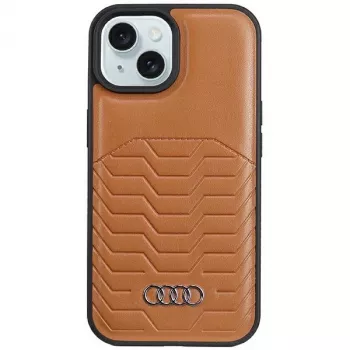 Audi Faux Leather MagSafe Hard Case for iPhone 15/14/13 6.1 inch - Brown