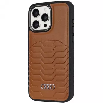 Audi Faux Leather MagSafe Hard Case for Apple iPhone 15 Pro Max 6.7 inch Brown