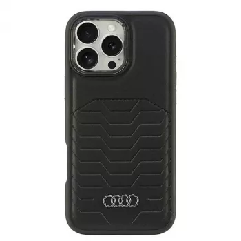 AUDI Faux Leather MagSafe Hard Case for iPhone 16 Pro Max 6.9 inch Black