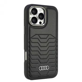 AUDI Faux Leather MagSafe Hard Case for iPhone 16 Pro Max 6.9 inch Black