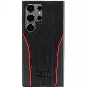 Audi Genuine Leather MagSafe Case for Samsung Galaxy S24 Ultra, Black-Red, R8-inspired Hard Shell