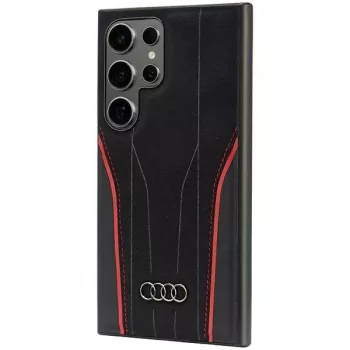 Audi Genuine Leather MagSafe Case for Samsung Galaxy S24 Ultra, Black-Red, R8-inspired Hard Shell