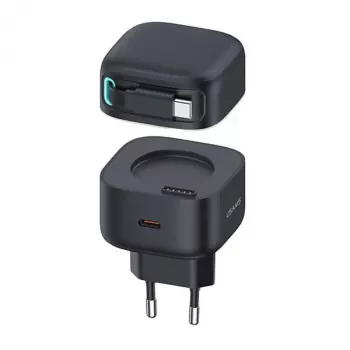 USAMS XMF Series CC202TC01 35W GaN Fast Charger with Retractable USB-C Cable, Black