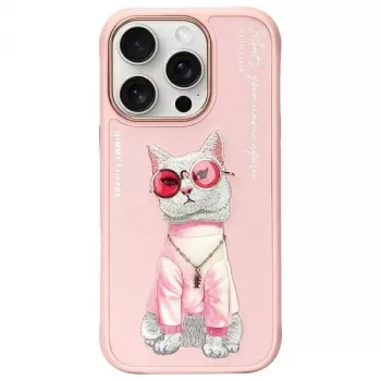 Nimmy Glasses Cool Cat Back Cover Case for Apple iPhone 16 Pro Max 6.9 inch Pink