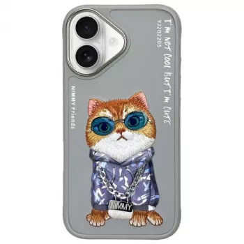 Nimmy Case for iPhone 16 6.1 inch Grey Glasses Cool Cat