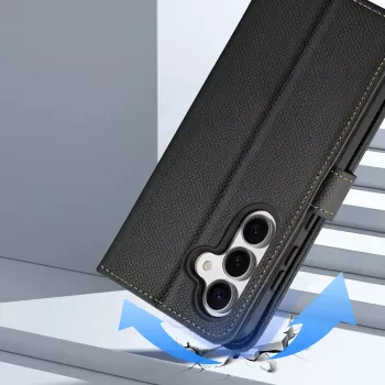 DUXDUCIS Lawa Leather Wallet Case for Samsung Galaxy S25+ with Detachable Magnetic Wallet - Black
