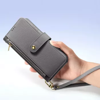 DUXDUCIS Lawa Leather Wallet Case for Samsung Galaxy S25+ with Detachable Magnetic Wallet - Grey