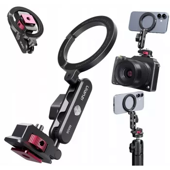 ULANZI MA56 Magnetic Phone Holder with Articulating Arm, MagSafe-Compatible, 1/4 inch Thread & Cold Shoe, Black