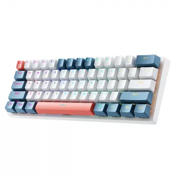 Machenike K500-B61 Wired Mechanical Gaming Keyboard, 61 Keys, Red Switch, White-Blue