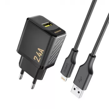 Dudao A23LEU Adapter 12W 1xUSB-A (1m USB-A to Lightning Cable Included) Black