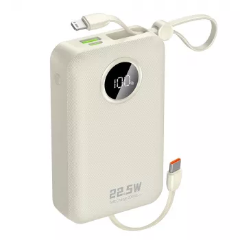 Powerbank Dudao K14+ 20000mAh 22.5W USB-C / USB-A with Built-in Lightning and USB-C Cables - White