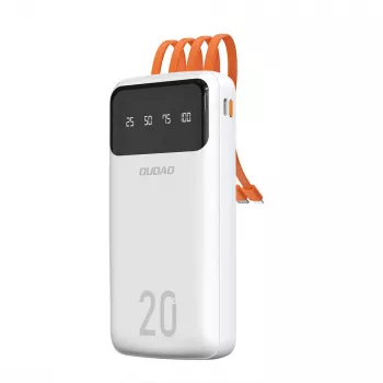 Dudao K6Pro+ Power Bank 20000mAh with 4 Built-in Cables USB-C, Micro USB, Lightning, USB-A (Input) - White
