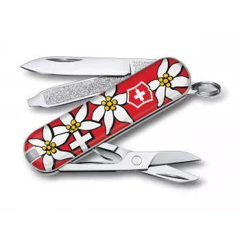 Victorinox Classic SD Printed Pocket Knife, Edelweiss Design, 58 mm, Red (0.6223.840)