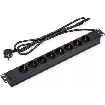 VALUE 19-Inch 1U 8-Way Power Strip with 3m Cable - Schuko Sockets