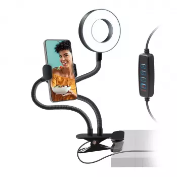 SBS Swivel LED Ring Table Clip 10 cm 3 Light Modes Black