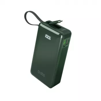 SBS Power Bank 10000 mAh with Integrated USB-C Cable Green