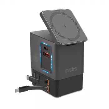 SBS Power Dock 6-in-1 Charging Station with MagSafe, Stand and USB-C Cables 65W – Black