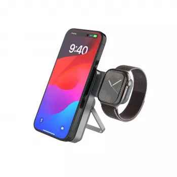 Fixed MagZen5 Stand with Integrated Apple Watch and MagSafe Charger, 5000 mAh Grey