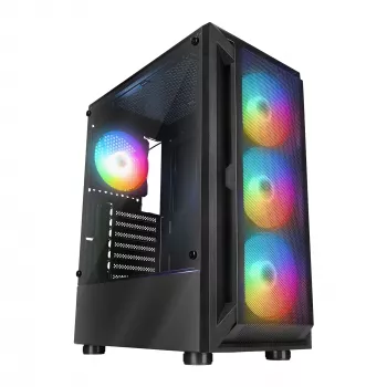 Rampage SHIVA Mid Tower PC Case with Tempered Glass Side Window and 4x 120mm Rainbow RGB Fans, Black