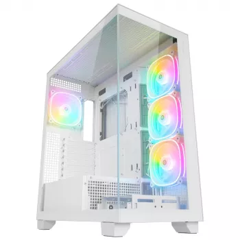 Rampage Hydra V1 Mid Tower PC Case, White, 4x 120mm ARGB Fans, USB-C/USB-A, ARGB Hub, Tempered Glass