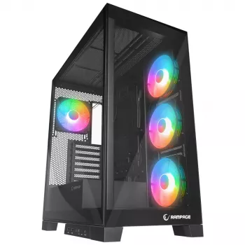 Rampage Hydra V2 Mid Tower PC Case with 4x 120mm ARGB Fans, Tempered Glass, Black