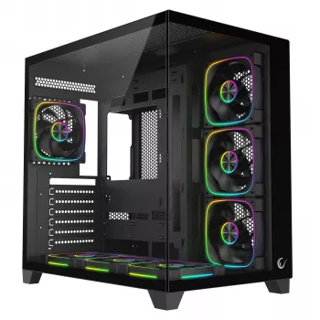 RAMPAGE SEALITE-BLACK Mid Tower PC Case with Tempered Glass, 7x ARGB PWM Fans, Black