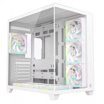 RAMPAGE SEALITE-WHITE Mid Tower PC Case with Tempered Glass, 7x ARGB PWM Fans, White
