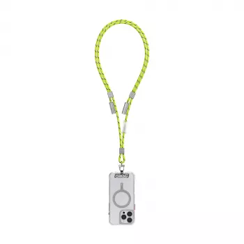 SKINARMA Dyno VE Niteglow universal phone strap with integrated USB-C to USB-C cable, 240 W, glow-in-the-dark, lime green (SK-DYVE-CBLCC-GLOW)
