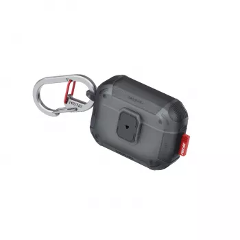 SKINARMA Mecha LE Case with Snap Closure and Carabiner for Apple AirPods Pro 3, smoke grey (SK-APP3MECLE-FSMK)