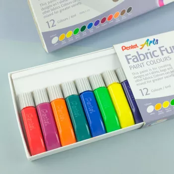 Pentel Arts FFPC1-12 Fabric Paint Set, Assorted Colours, 12 x 6 ml Tubes