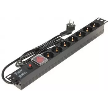DELTA L19/7F Surge Protection Power Strip with 7 Schuko Sockets, 1.5m Cable, Black