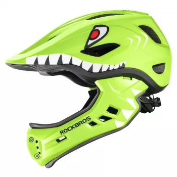 ROCKBROS TT-32004 Shark Children's Bike Helmet with Removable Chin Guard, Size M (54-58 cm), Green