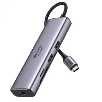 UGREEN 60515 7-in-1 USB-C Hub, 4K 60Hz HDMI, Ethernet, 100 W PD, Grey