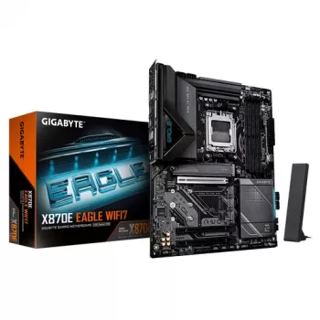 GIGABYTE X870E EAGLE WIFI7 AM5 ATX Motherboard, 4x DDR5, HDMI, DP, 4x M.2, USB4, Wi-Fi 7, 5GbE