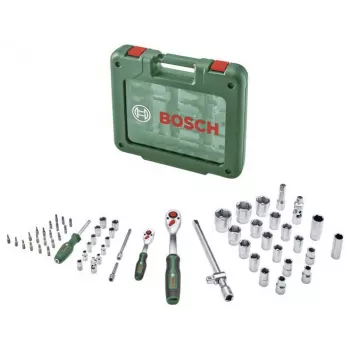 Bosch 60-Piece ratchet and socket set with case, 1/4 inch & 1/2 inch, max. torque 768 Nm