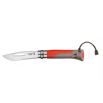 Opinel No. 08 Outdoor Red Multifunction Pocket Knife with Shackle Key and Emergency Whistle