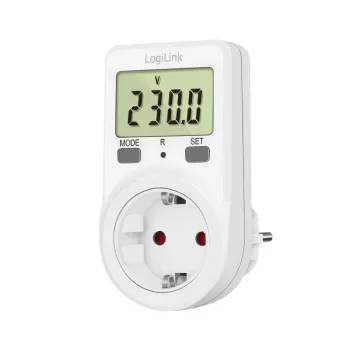 LogiLink Energy Cost Meter, 1.5 inch LCD Display, Single Tariff, Schuko Plug, White