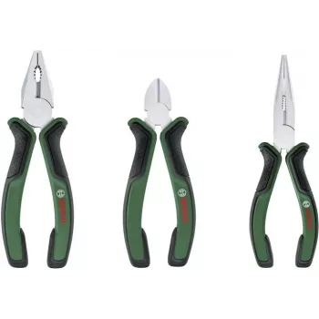 Bosch 3-Piece Pliers Set 1600A02C0S (Green/Black) – Combination Pliers, Side Cutters, Water Pump Pliers