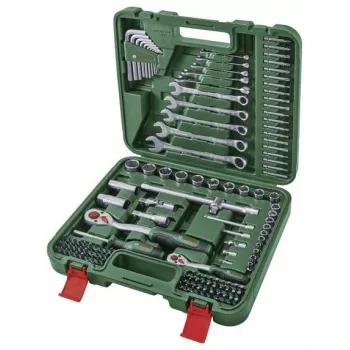 BOSCH POWERTOOLS 134-Piece DIY Tool Set in Green Case with Hand Tools, Bits, Fastening Material and Accessories