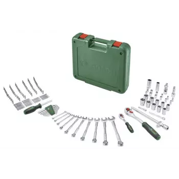 BOSCH POWERTOOLS 134-Piece DIY Tool Set in Green Case with Hand Tools, Bits, Fastening Material and Accessories